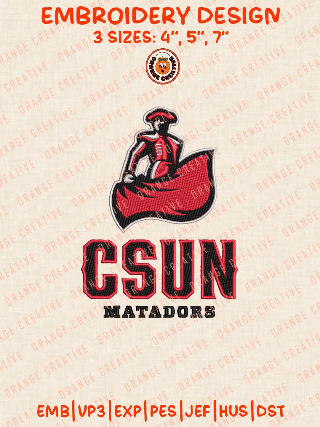 CSUN Matador Embroidery Design Files, Cal State Northridge Matador Logos Embroidery Designs, Machine Embroidery Files, 4 Sizes, Custom Sizes, Instant Download