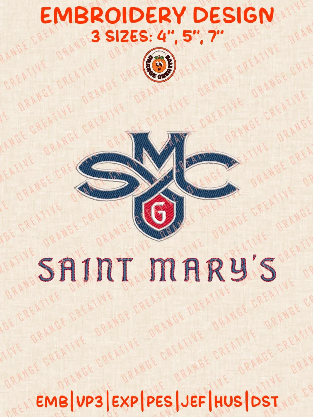 NCAA Saint Marys Gaels Logos Embroidery Design Files, NCAA Logos Embroidery Designs, Machine Embroidery Files, 4 Sizes, Custom Sizes, Instant Download