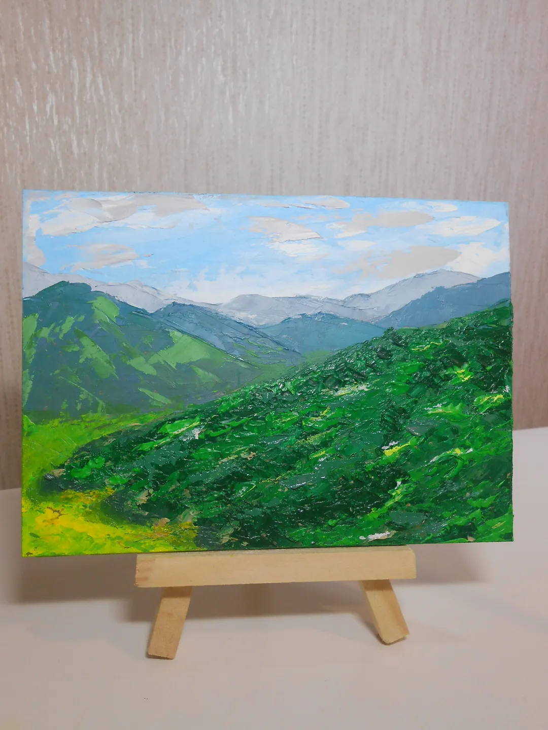 Mountains. Miniature in oil paints