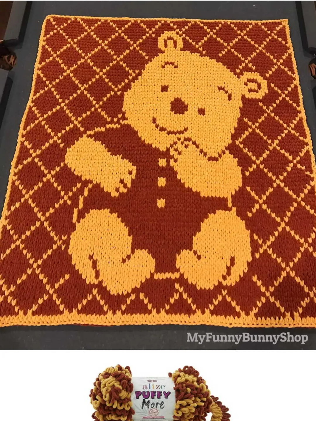 Loop yarn Finger knitted Elephant baby blanket pattern PDF
