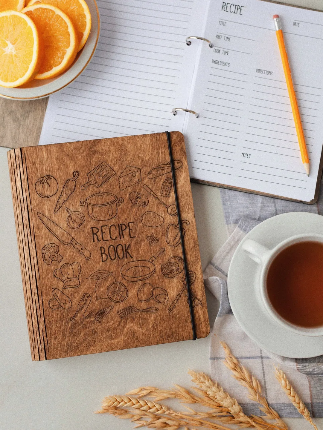 Custom recipe book, Gift for mom recipe journal, chef personalized cookbook Mother day recipe storage wooden cover notebook