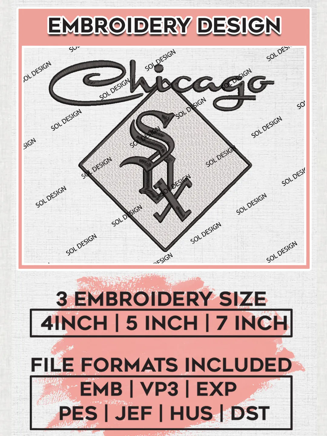 Chicago White Sox Logo Embroidery Designs, MLB Chicago White Sox Embroidery Design, MLB Embroidery Design Files, MLB Logo, 3 sizes, Machine embroidery Files, Digital Download