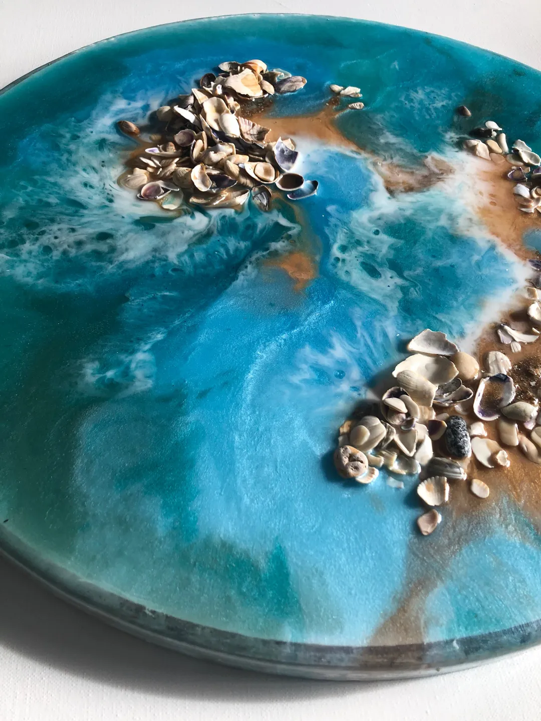 Epoxy Shell Designs world map wall art, earl tone decor, resin shell art, epoxy ocean art ...