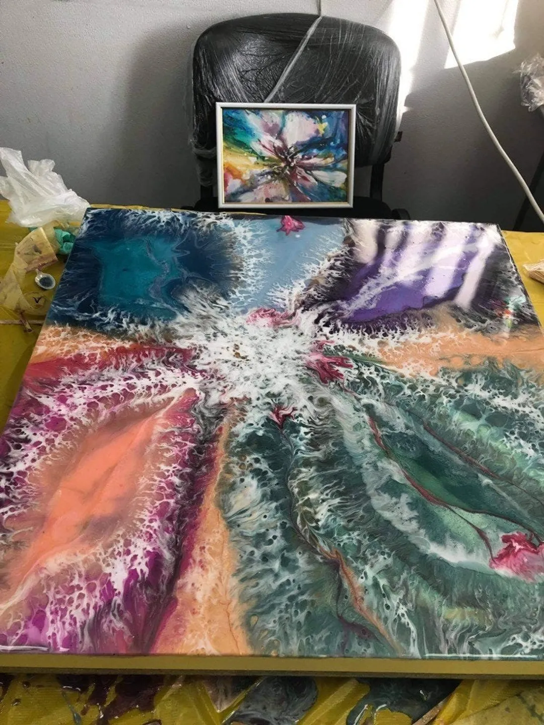 Flower Epoxy resin square coffee table