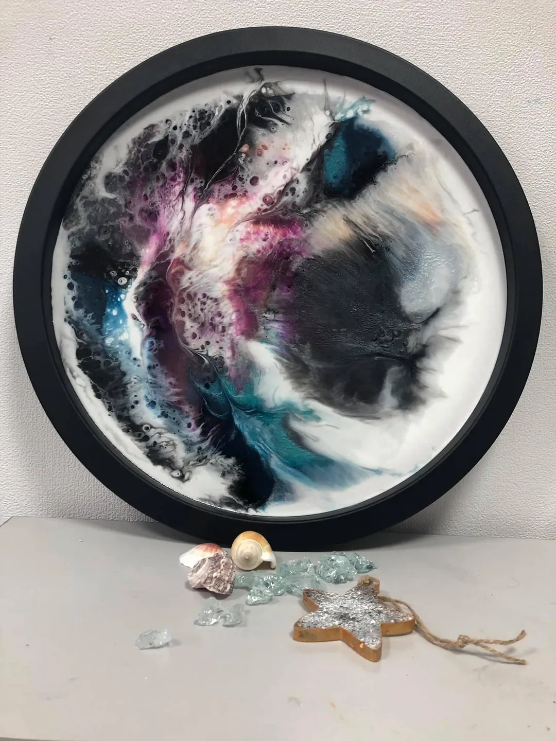 Epoxy Resin coffee round side geode metal-based table