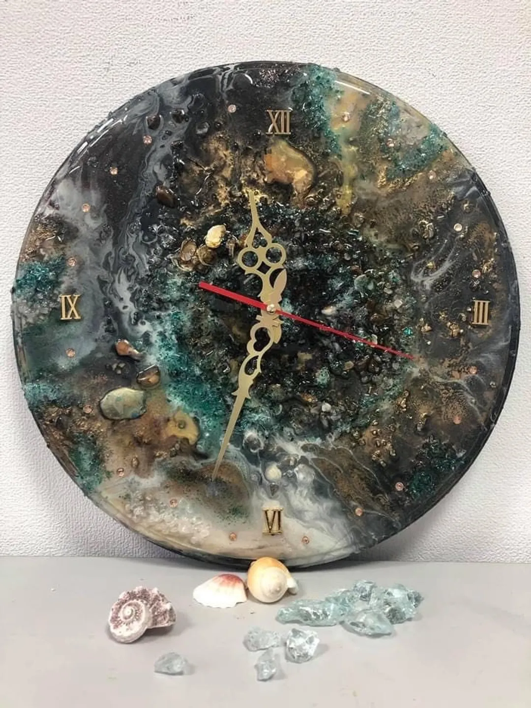 Epoxy resin dark wall clock  universe  and galaxy