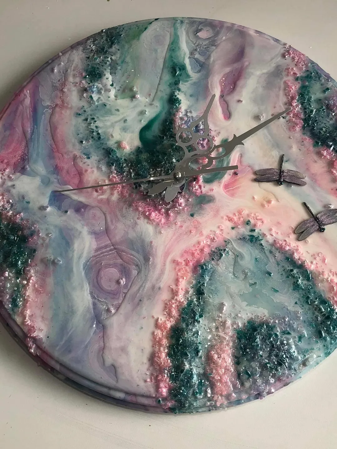 Epoxy resin clock on wooden base for gift and home Decor