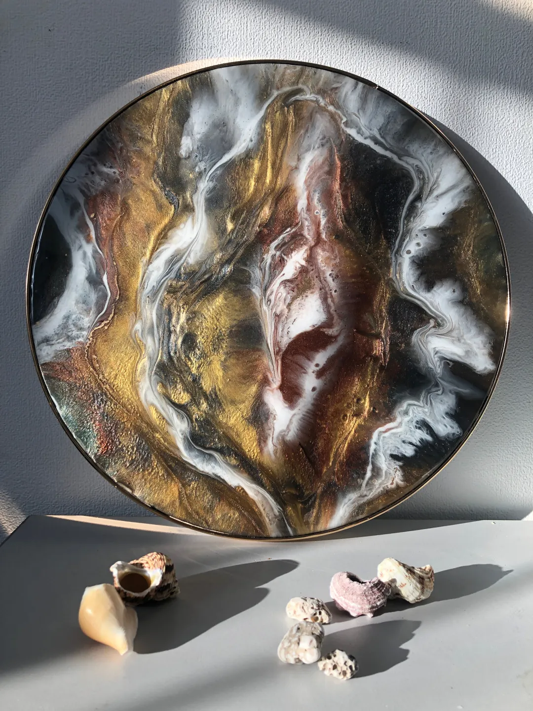 Epoxy resin side Coffee Table with Agate stone imitation shiny table top