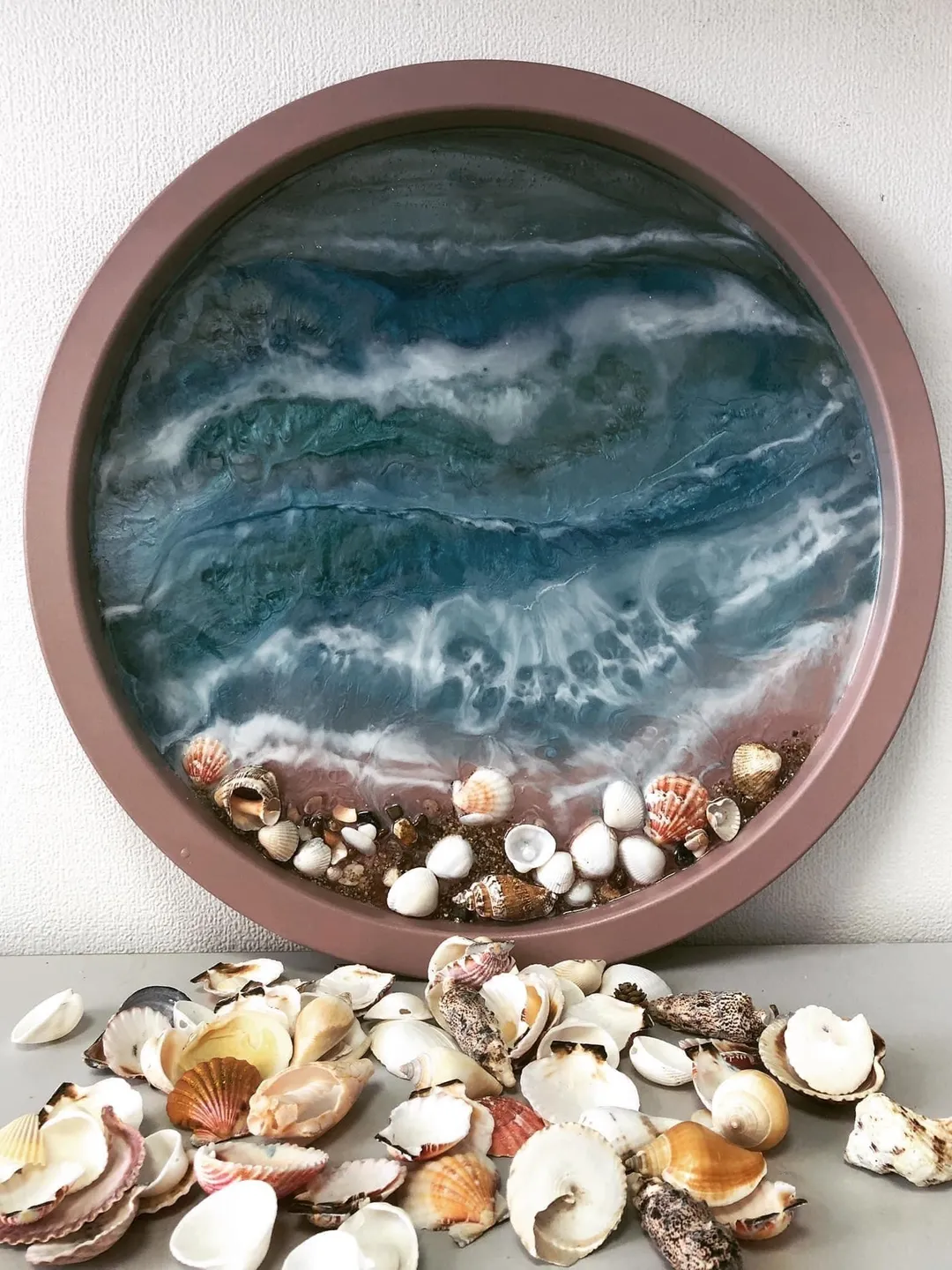 Side Epoxy Resin Coffee end Table Ocean round metal base table