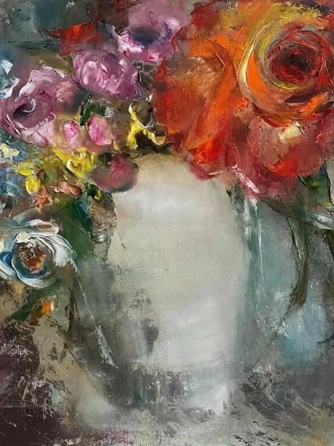 Oil painting Postcard Bouquet of flowers oil cardboard palette knife