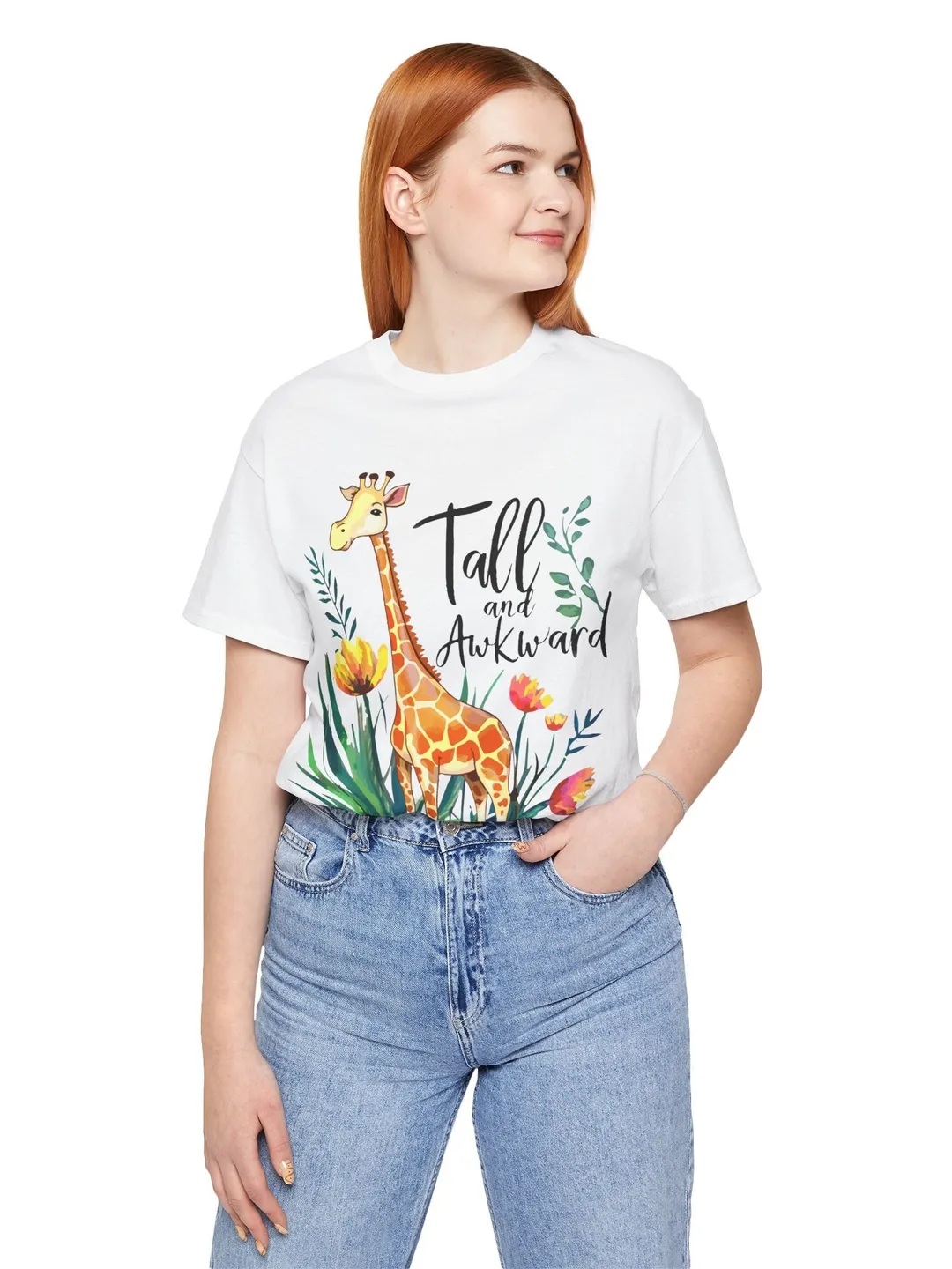 Whimsical Giraffe Graphic Tee, Cute Watercolor Animal Shirt, Floral Nature Lover Gift, Aesthetic Giraffe Illustration, Women's Summer Top
