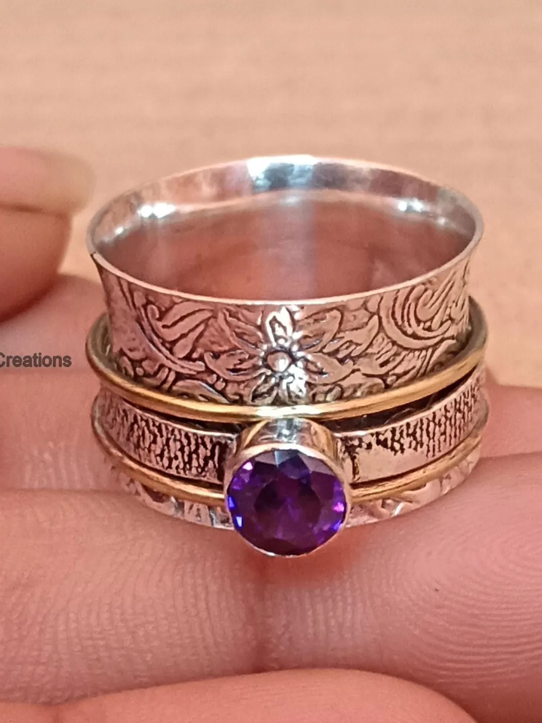 Favorite Gifts Spinner Ring, Handmade Ring, 925 Sterling Silver Ring, Amethyst Gemstone Ring, Valentine's Day Gifts Ring, Beautiful Ring,