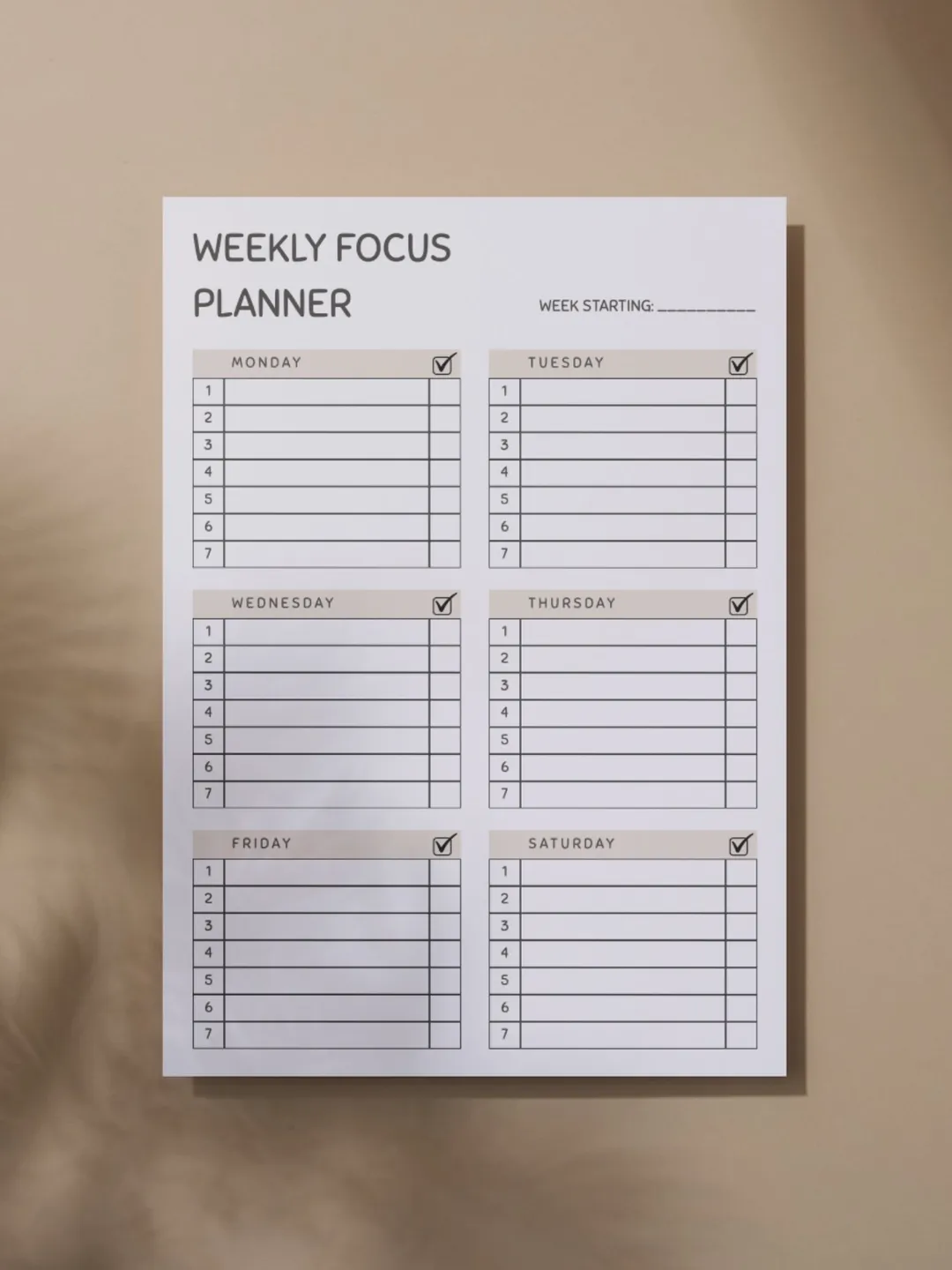 Weekly Focus Planner for ADHD | Minimalist Task Organizer (Digital ...
