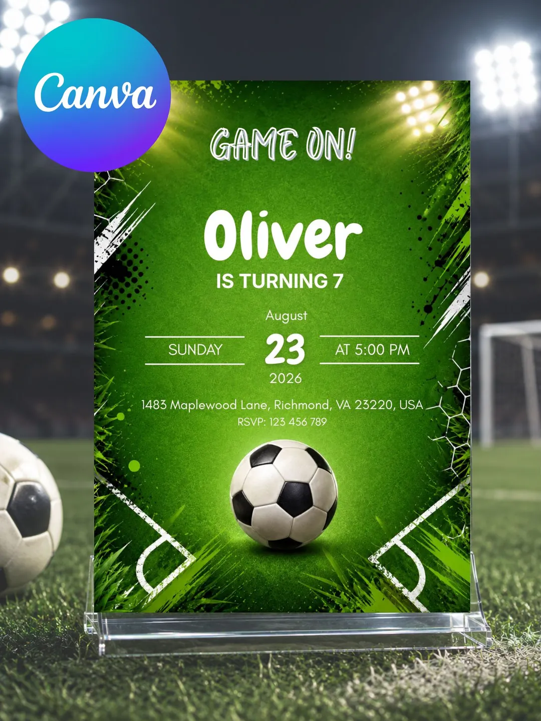 Soccer Birthday Invitation Template, Soccer Ball Birthday Invite, Football Party Invitation, Editable Canva Invitation