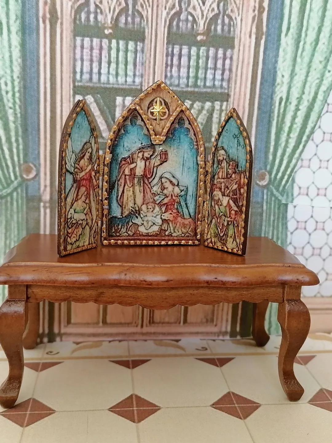 Nativity scene. Christmas miniature. Dollhouse miniature. 1:12. Dollhouse miniature. Christmas. Fire for Christmas.