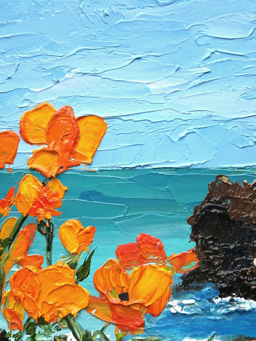 California Poppies Original Oil Painting Impasto Landscape Floral Small Art