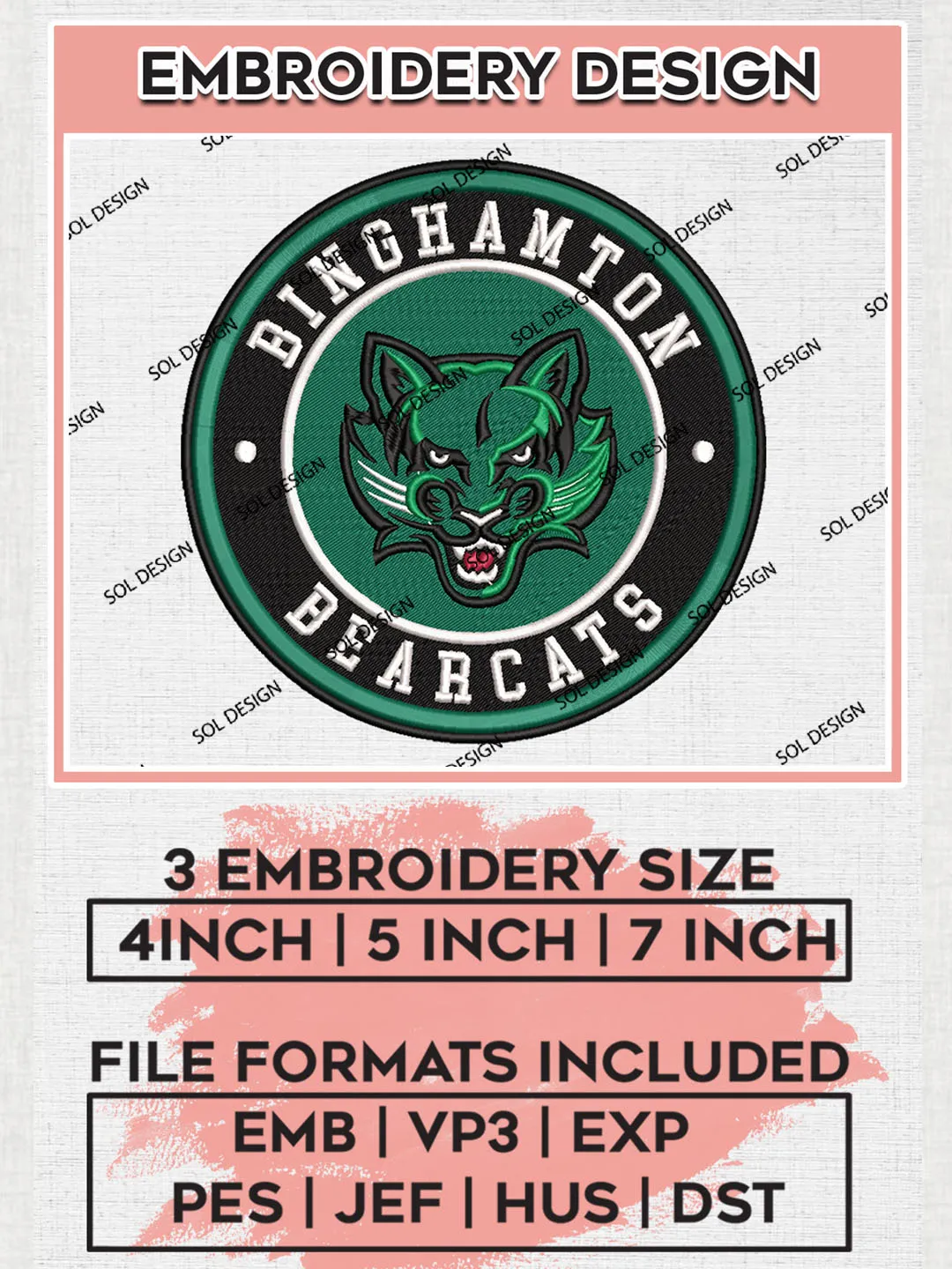 NCAA Binghamton Bearcats Round Logo Embroidery, NCAA Binghamton Team Logo Embroidery files, NCAA Teams, Machine embroidery designs, Digital Download