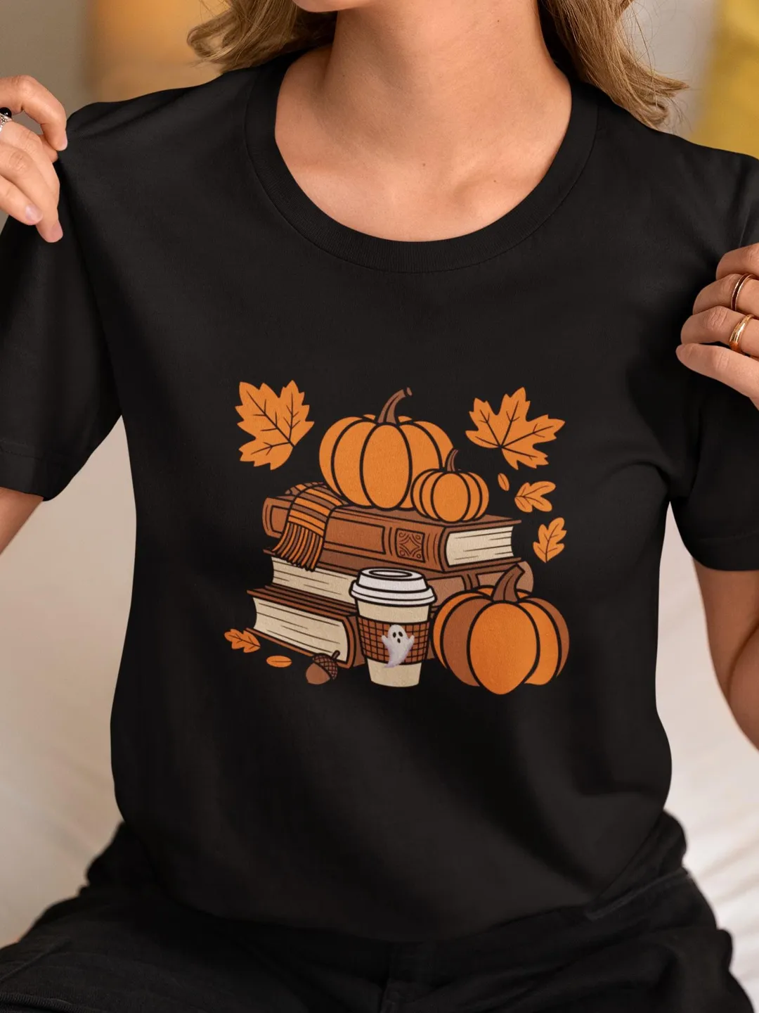 Pumpkins and Books T-Shirt, Cozy Fall Tee