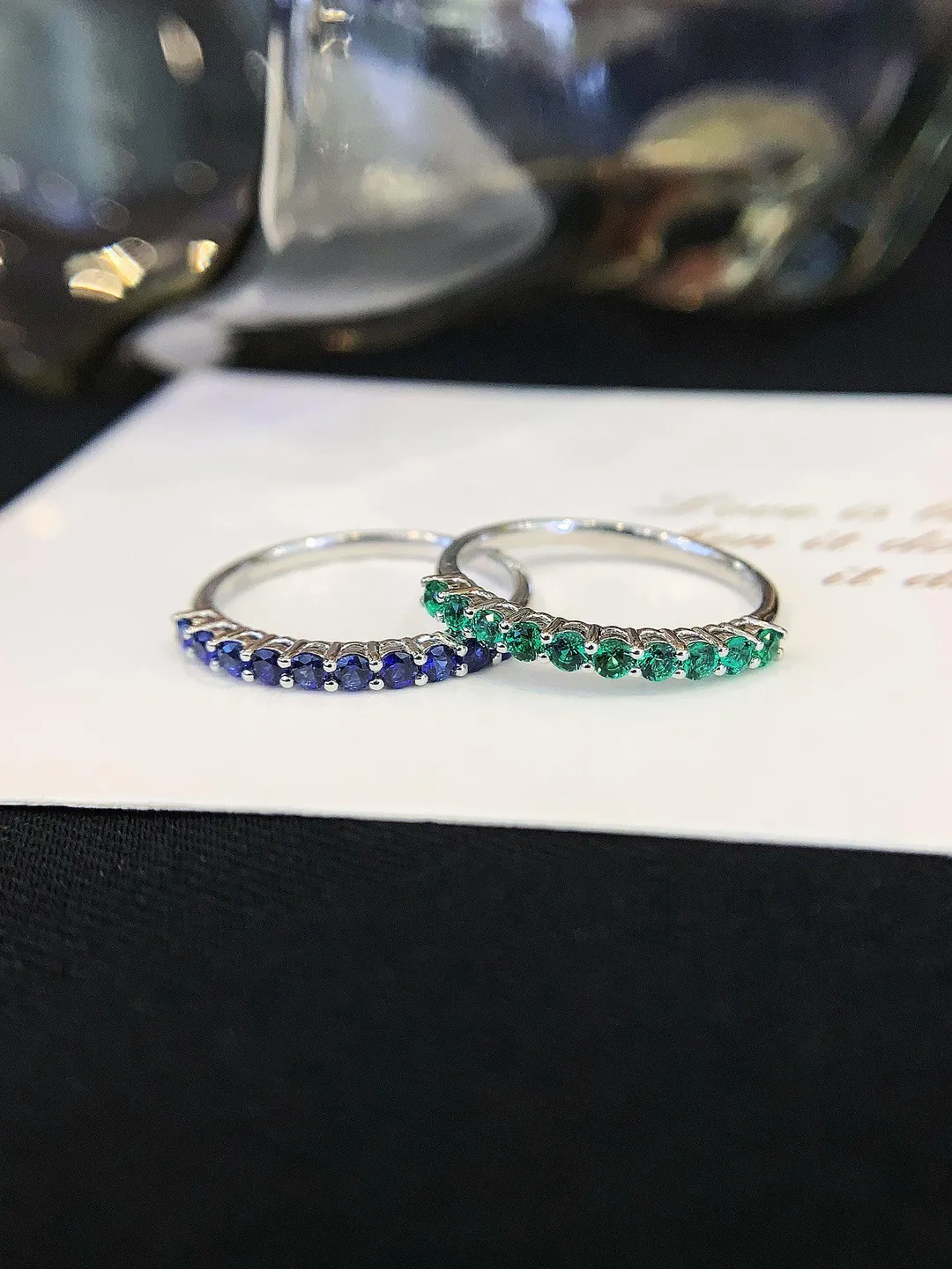 Birthstone Eternity Ring, Blue Sapphire & Emerald Band, 18K Gold Plated Stacking Ring, Birthday Gift for Women