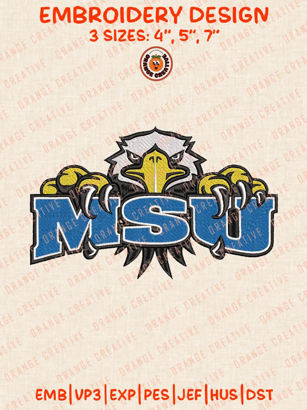 MSU Eagles Logos Embroidery Design Files, NCAA Morehead State Eagles Logos Embroidery Designs, Machine Embroidery Files, 4 Sizes, Custom Sizes, Instant Download