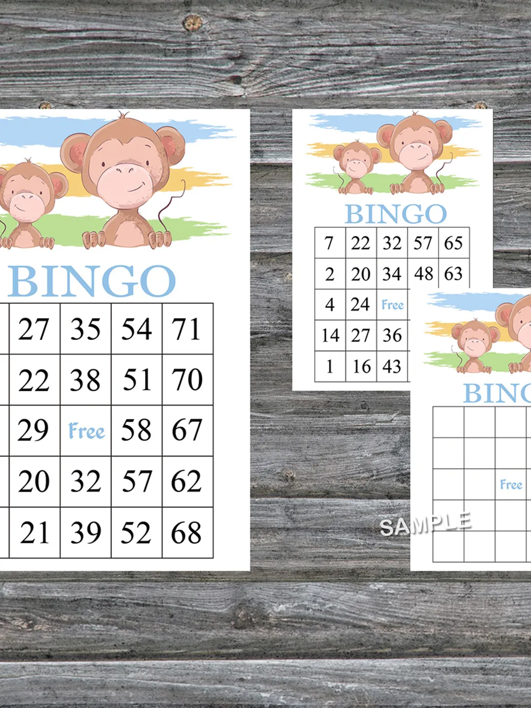Monkey bingo cards,Monkey bingo game,Monkey printable bingo cards,60 Bingo Cards,INSTANT DOWNLOAD--322