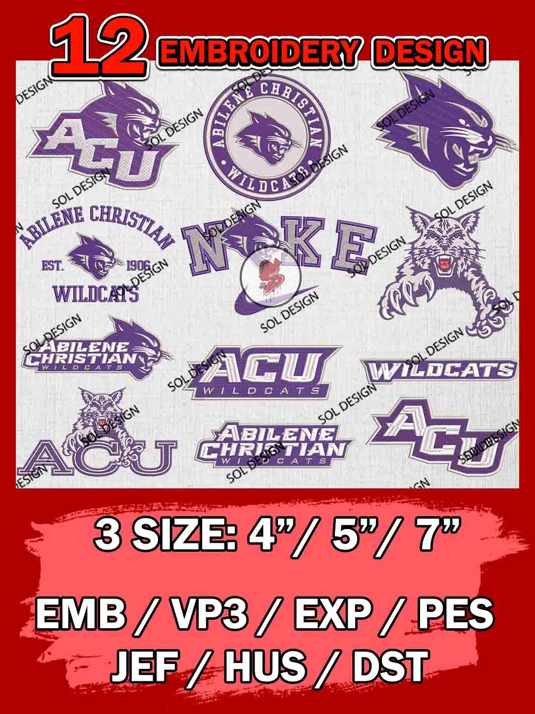 NCAA ACU Wildcats Logo Embroidery Files, Abilene Christian Wildcats ...