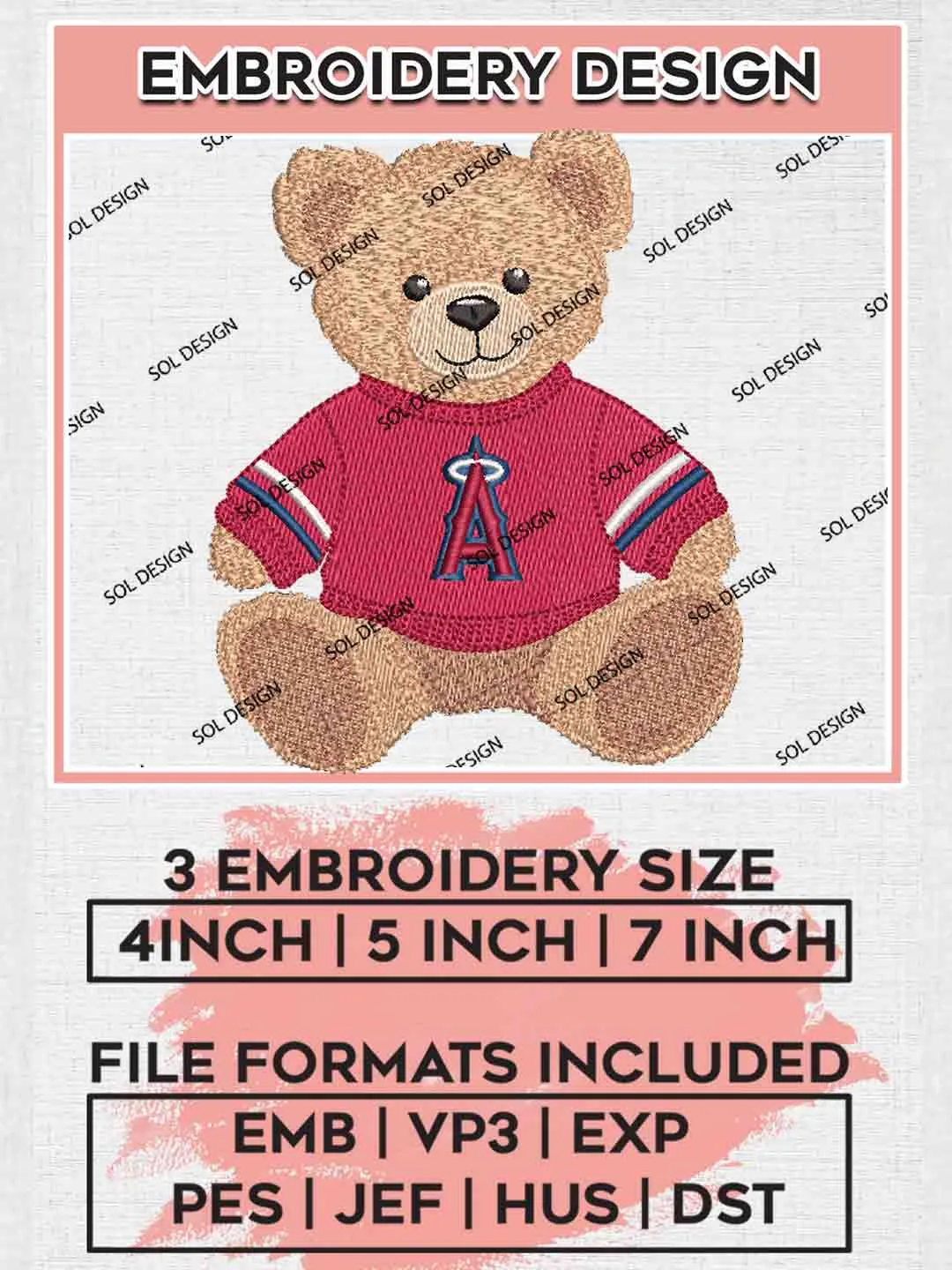 MLB Los Angeles Angels Teddy Bear Embroidery Designs, Vintage Sport Bear Baseball Embroidery Design Files, MLB Angels Team, Cute Teddy Bear Embroidery, MLB Los Angeles Angels Embroidery, Digital Download