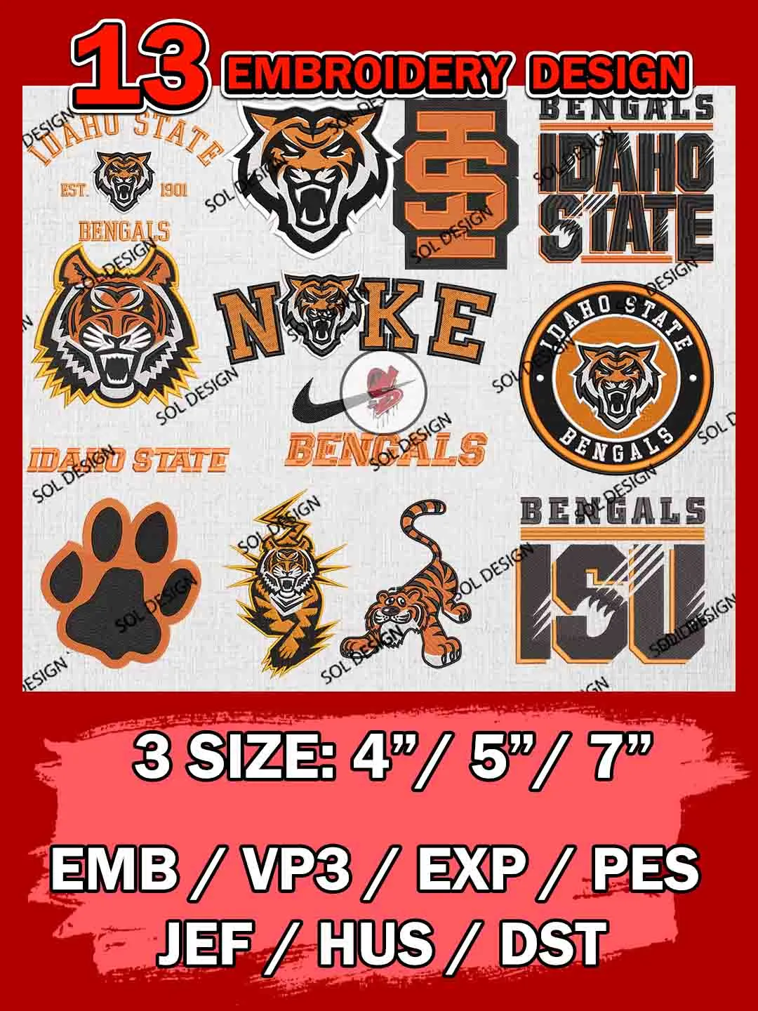 13 NCAA Idaho State Bengals Bundle Embroidery Files, NCAA Idaho State Bengals Team Bundle Embroidery Designs, NCAA Teams, National College Football Team 3 sizes, NCAA Idaho State Machine Embroidery, Digital Download