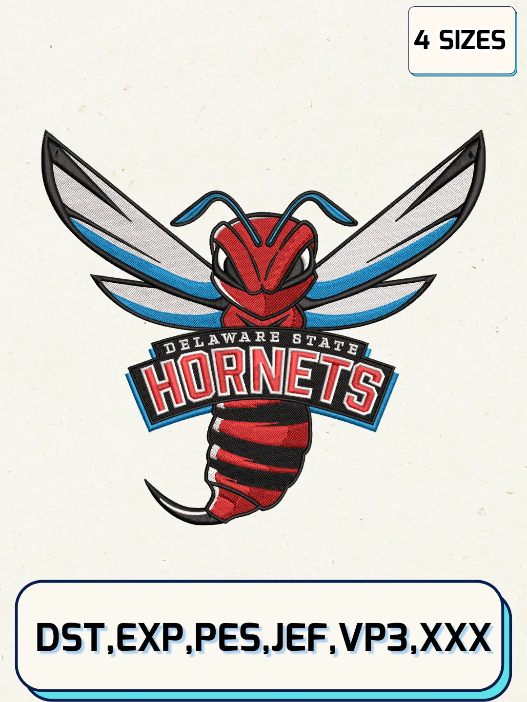 Delaware State Hornets Logos Embroidery Design Files, NCAA Logos Embroidery Designs, Machine Embroidery Files, 4 Sizes