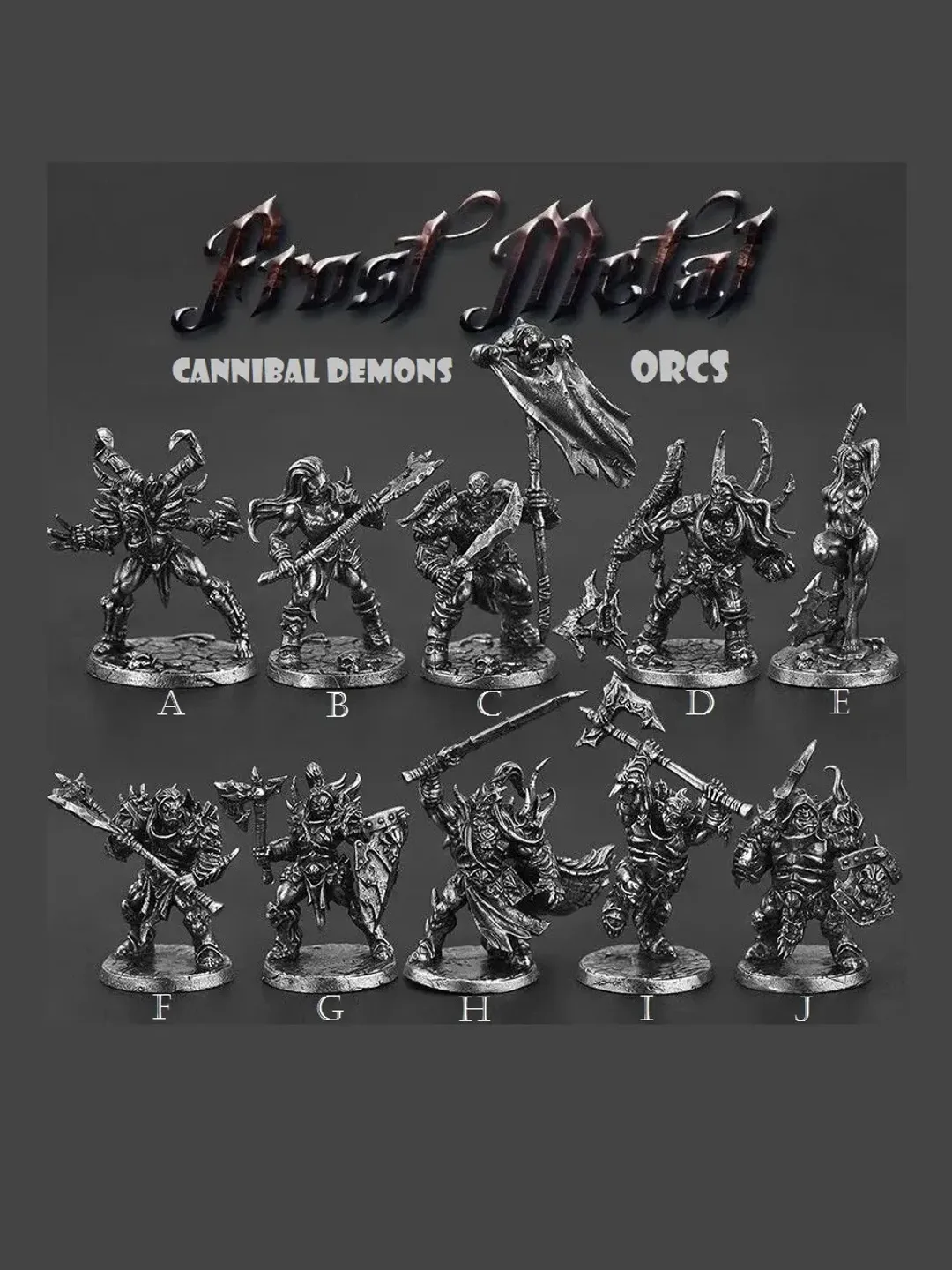Cannibal Demon monsters, copper miniatures, tabletop wargaming fantasy miniature figures.