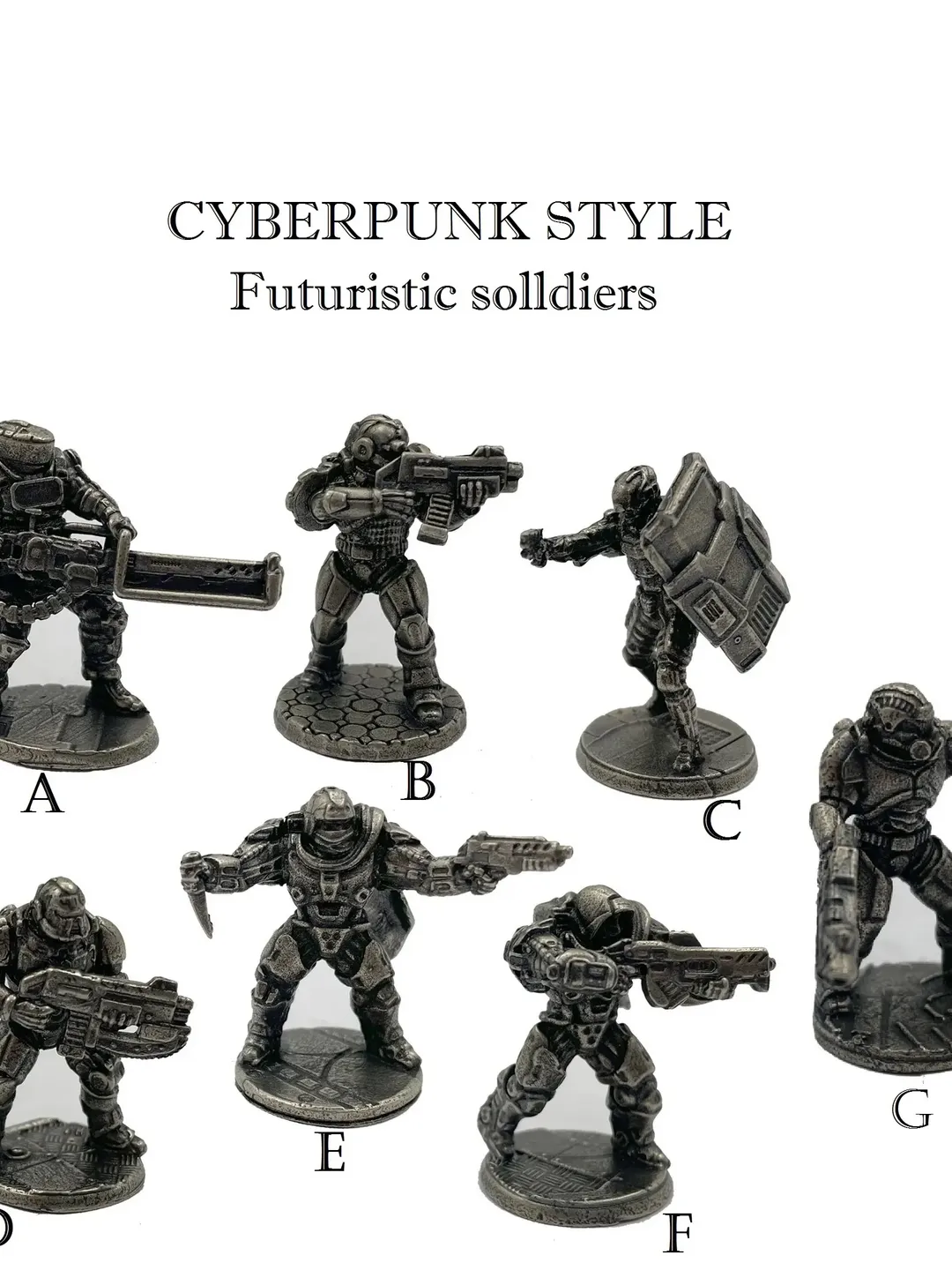 Cyberpunk Style warriors, tabletop wargaming fantasy miniature figures, metal toy soldiers