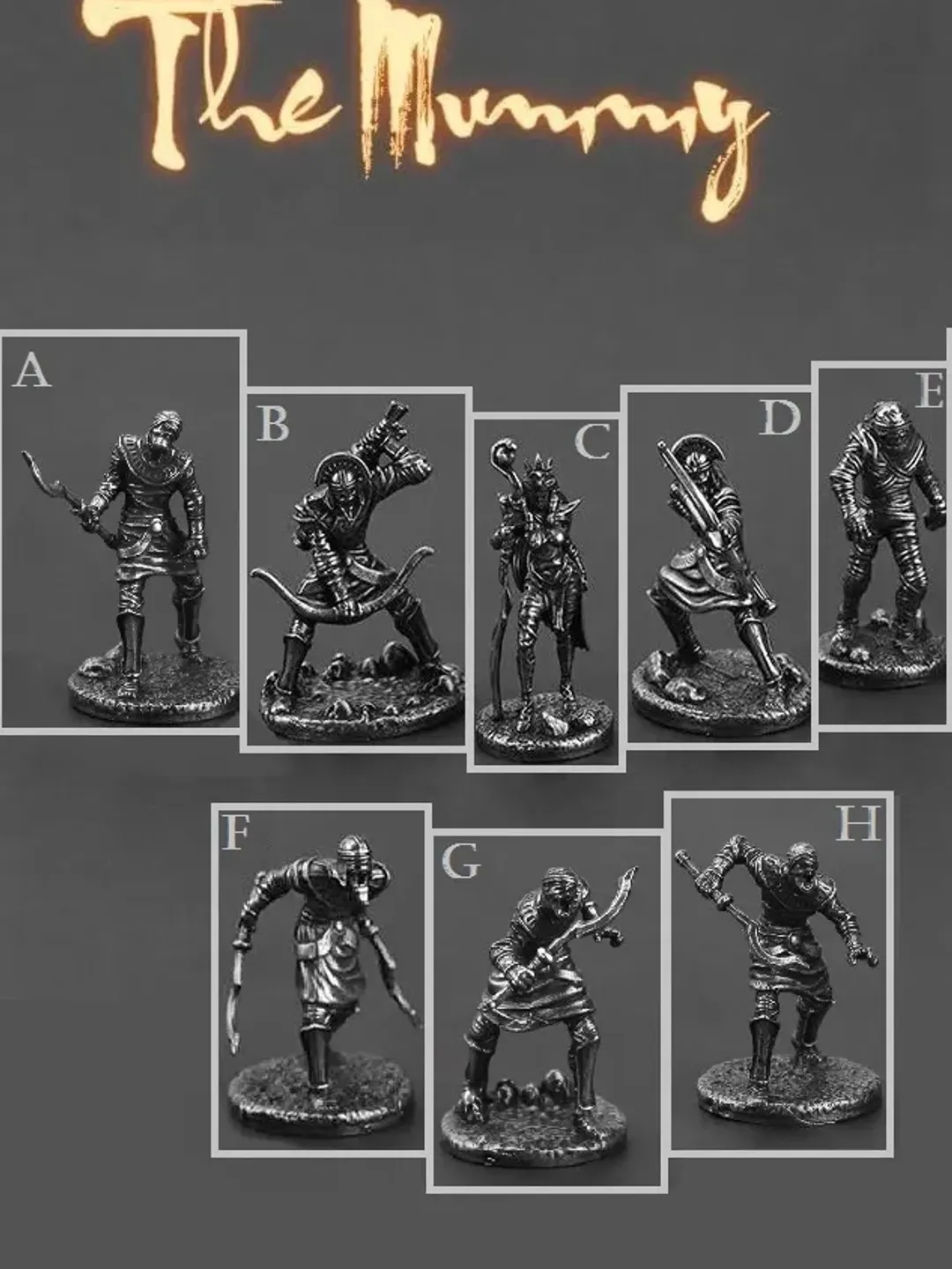 Egyptian Mummy Warriors, copper miniatures, Tabletop wargaming fantasy miniature figures.