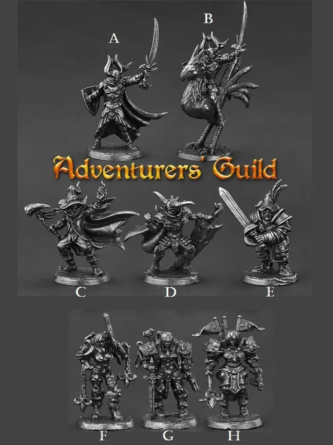 "Adventurer Guild" warriors, copper miniatures 36mm scale, Tabletop Wargaming fantasy miniature figures.