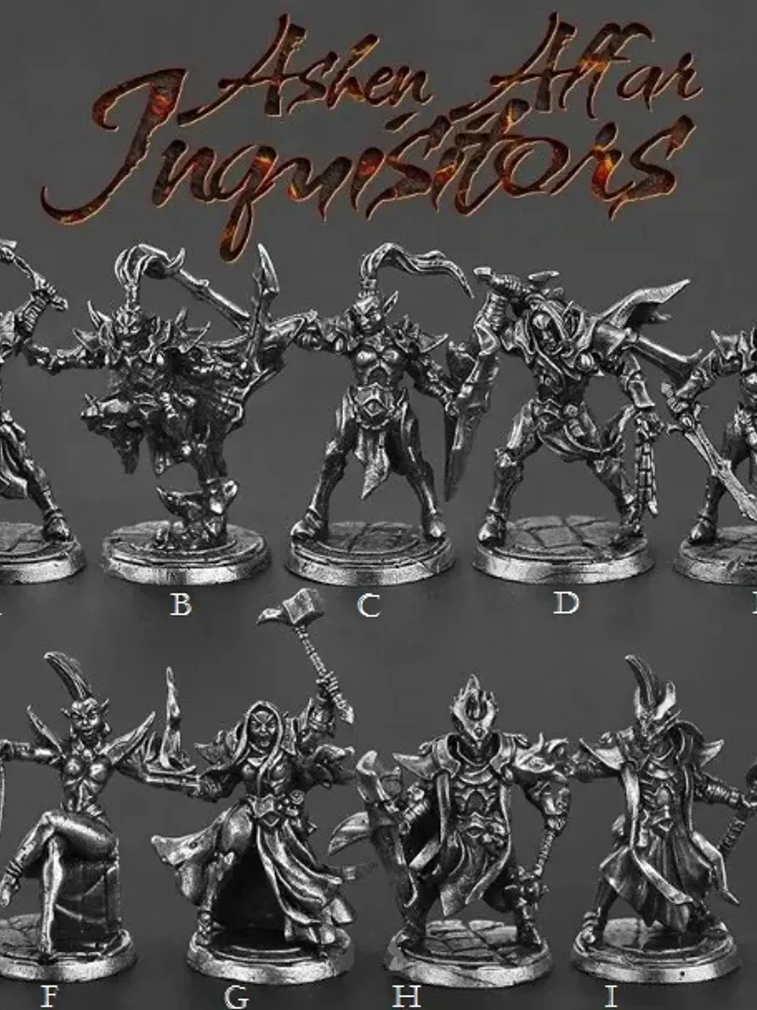 Ashen verdict Inquisitors, copper miniatures, tabletop wargaming fantasy miniature figures.