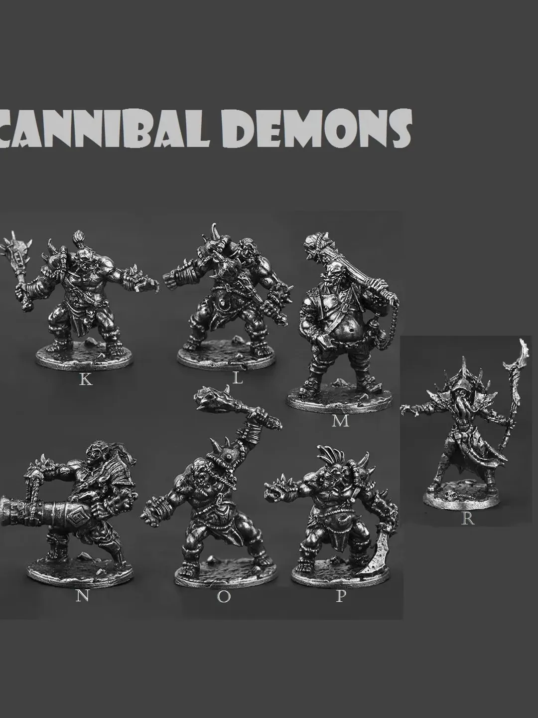 Cannibal Demon monsters, copper miniatures, tabletop wargaming fantasy miniature figures.