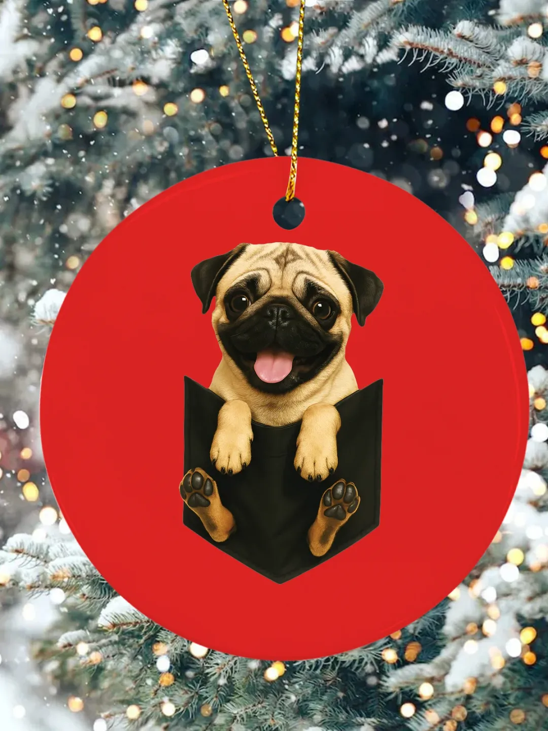 with Pug Christmas Ceramic Ornament