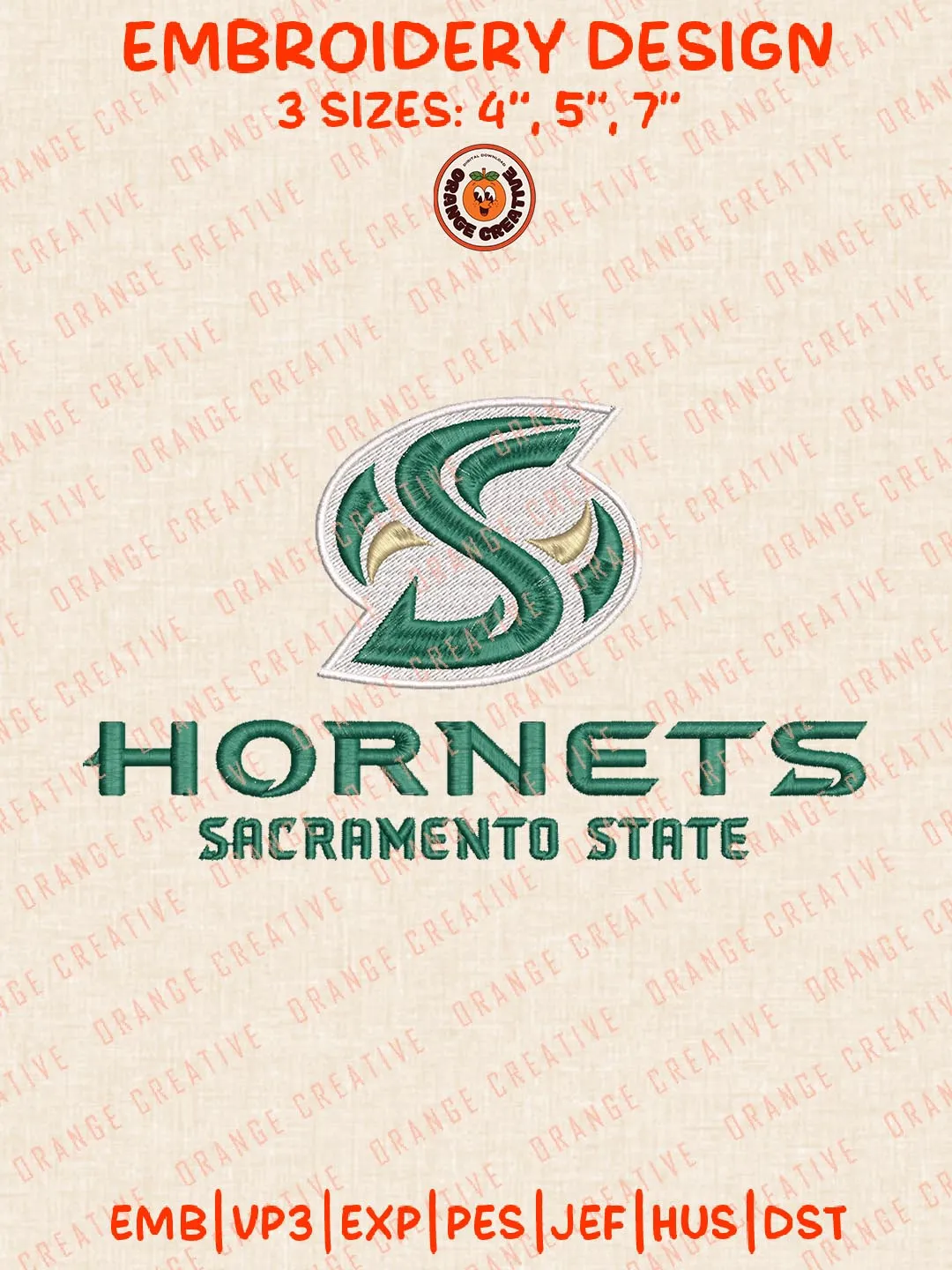 Sacramento State Hornets Logo Embroidery Design, NCAA Team Embroidery Design, Machine Embroidery Design File, 4 Sizes, Digital Download