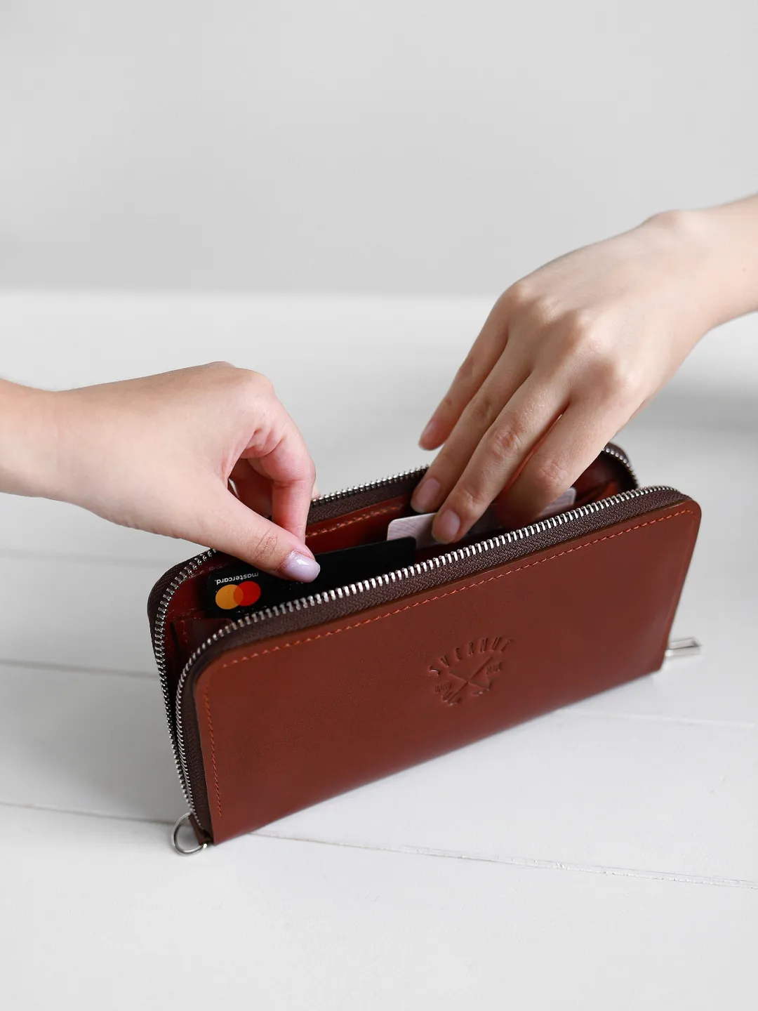 LONG WALLET Brown Leather Checkbook wallet Large zip - around genuine leather wallet purse Business clutch bag Travell wallet Gift idea Mens