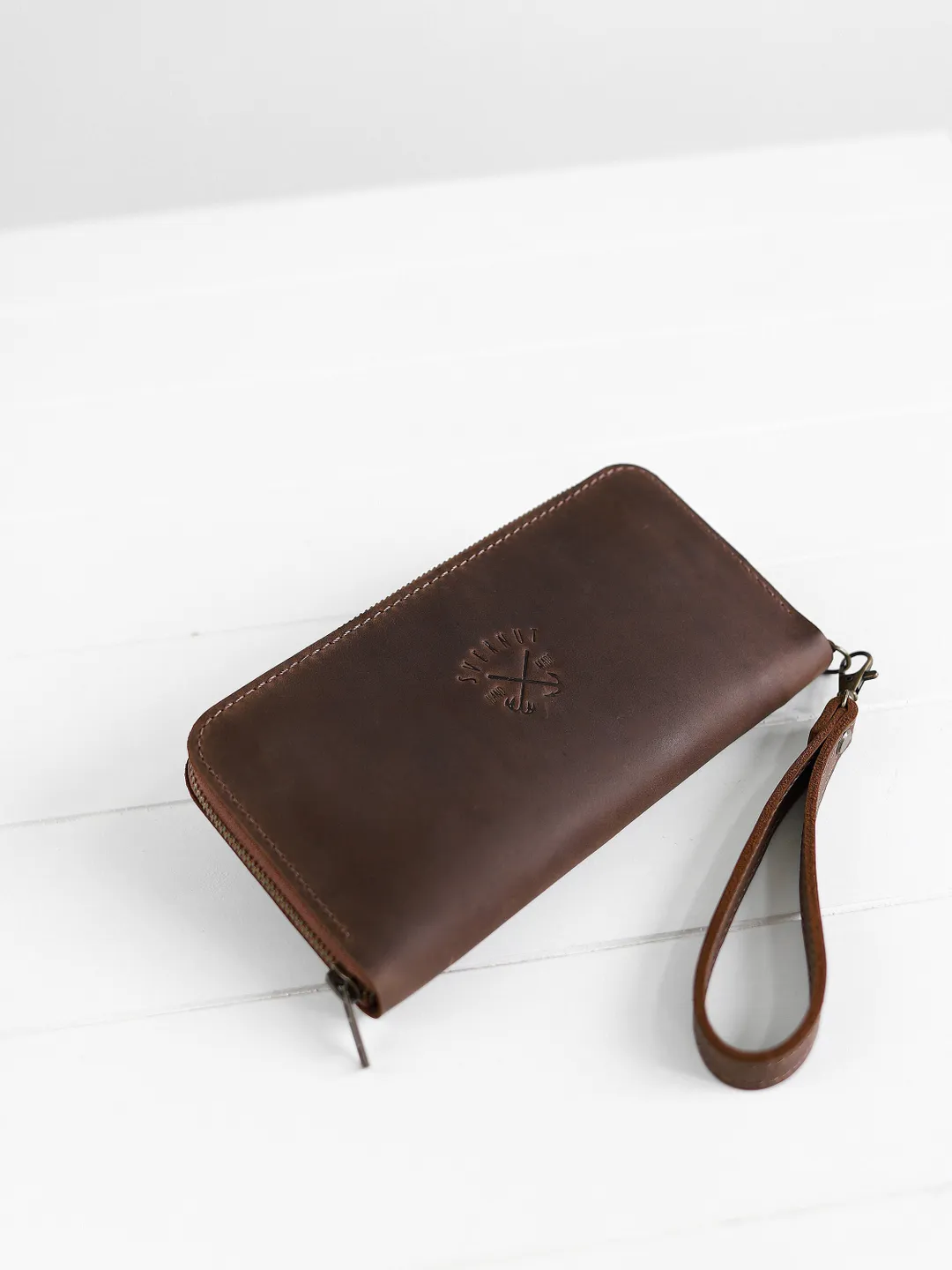 LONG WALLET Brown Leather Checkbook wallet Large zip - around genuine leather wallet purse Business clutch bag Travell wallet Gift idea Mens