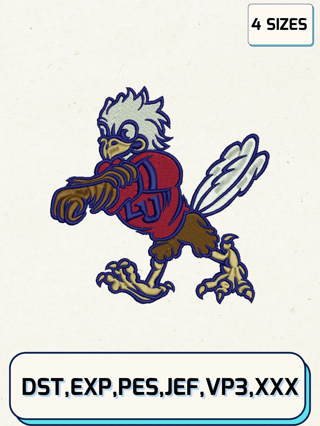 Liberty Flames Mascot Embroidery Design Files, NCAA Logos Embroidery Designs, Machine Embroidery Files, 4 Sizes