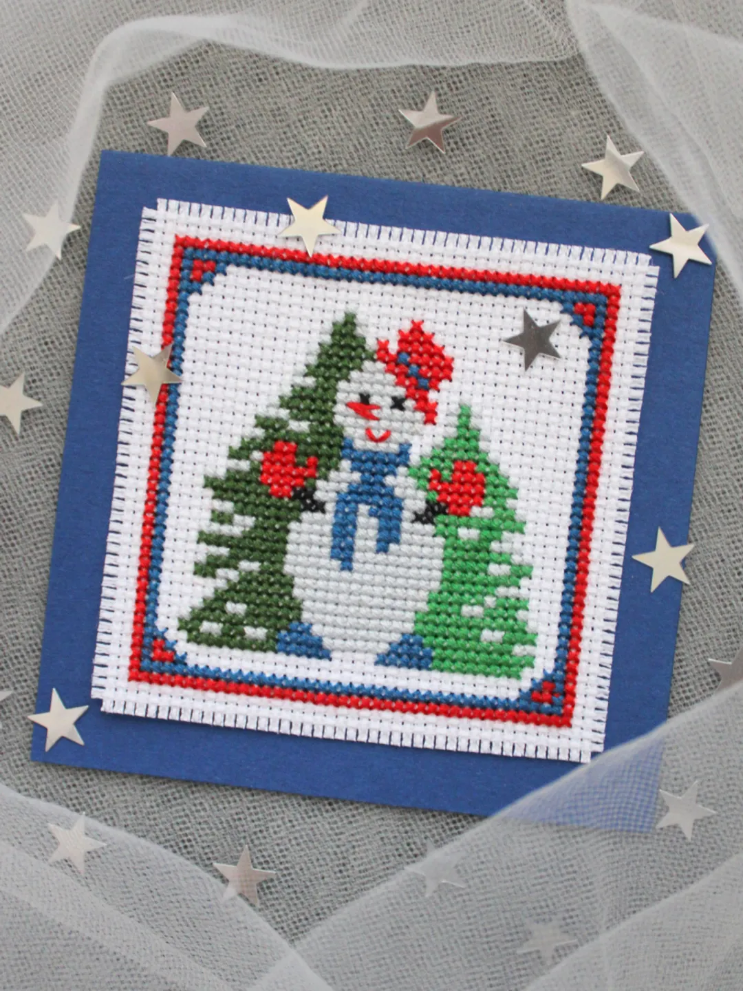 Cross stitch pattern Snowman, easy PDF chart for beginners, holiday card idea
