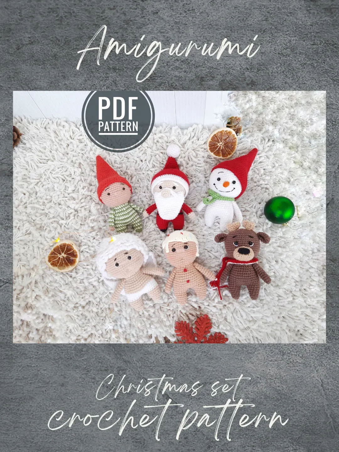 Christmas Set crochet pattern 6 doll. Crochet Santa pattern. Crochet Snowman. Amigurumi Deer. Crochet angel pattern.