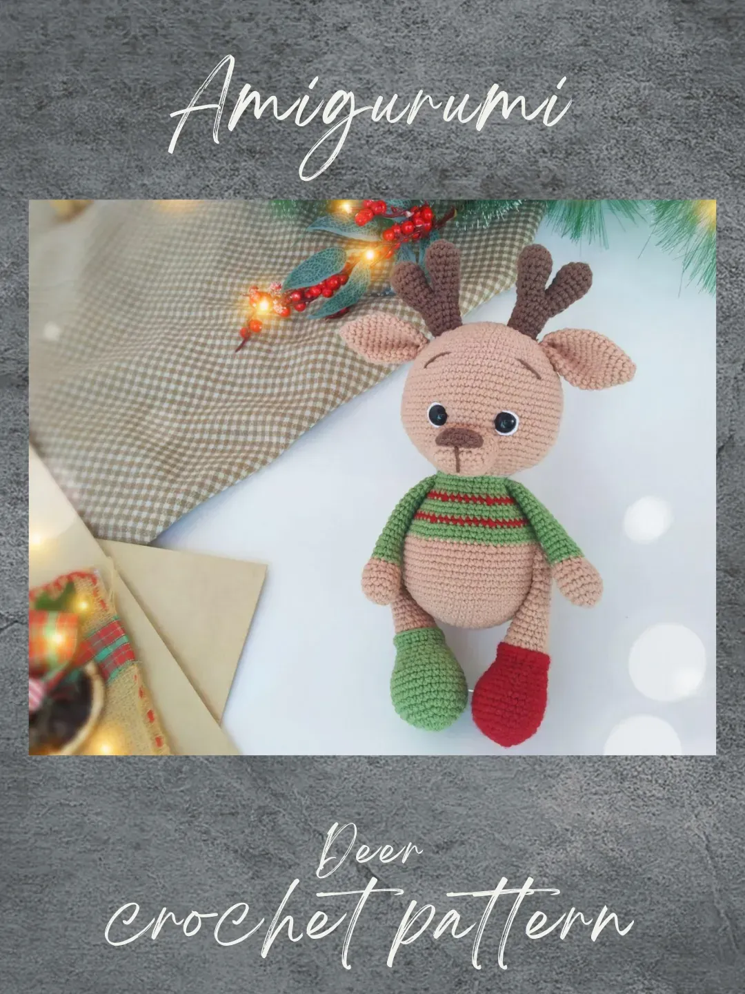 Deer crochet pattern PDF. Amigurumi fawn Christmas tutorial. DIY New Year gift. Santa helper reindeer. Amigurumi pattern