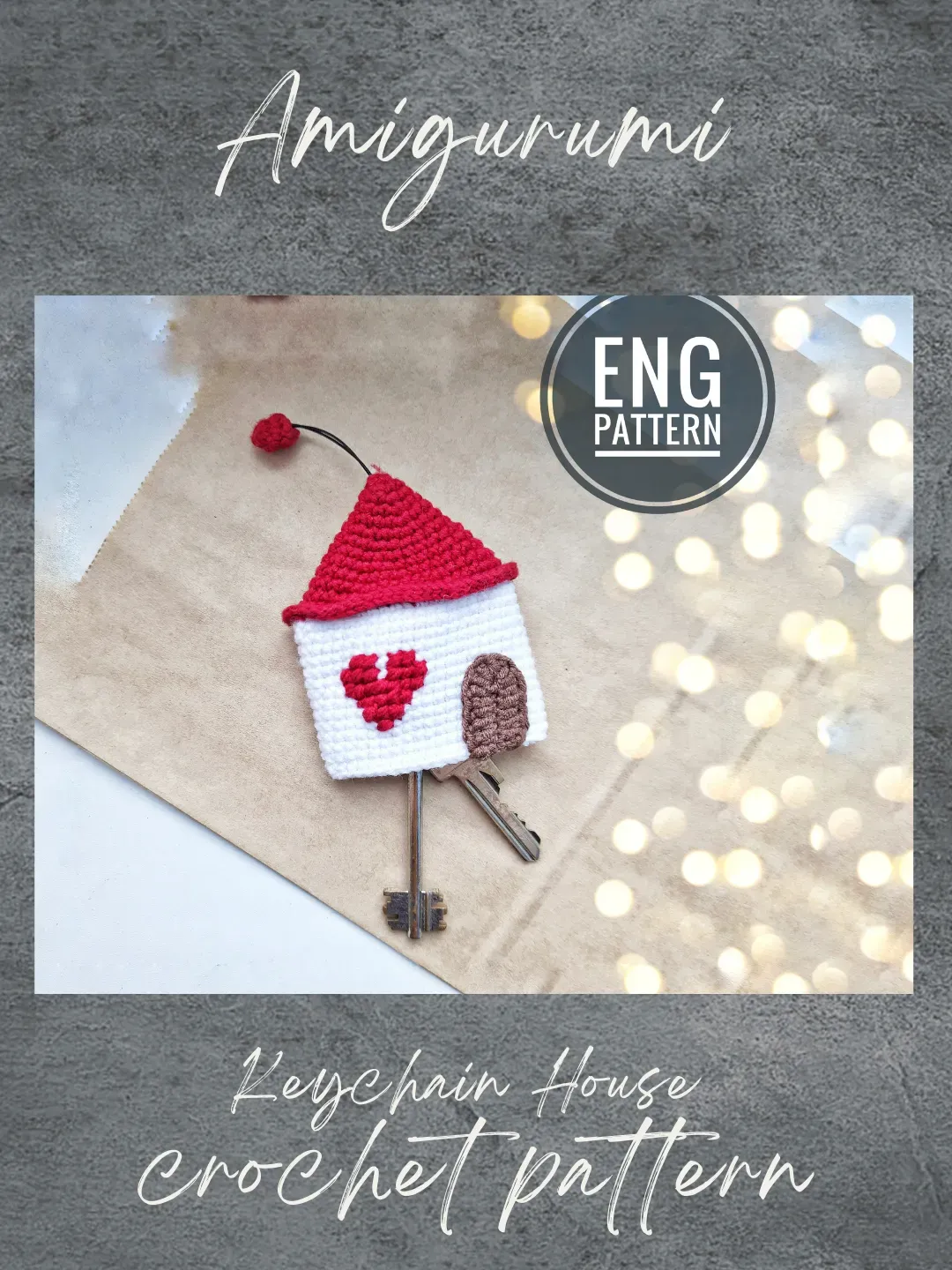 Keychain House crochet pattern. DIY Amigurumi Easy Mini keychain for Christmas gift. Mini key bag crochet pattern