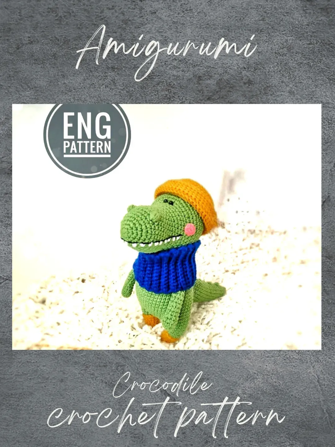 Alligator crochet pattern PDF. Crochet pattern green crocodile in crochet scarf and hat. Amigurumi crocodile pattern