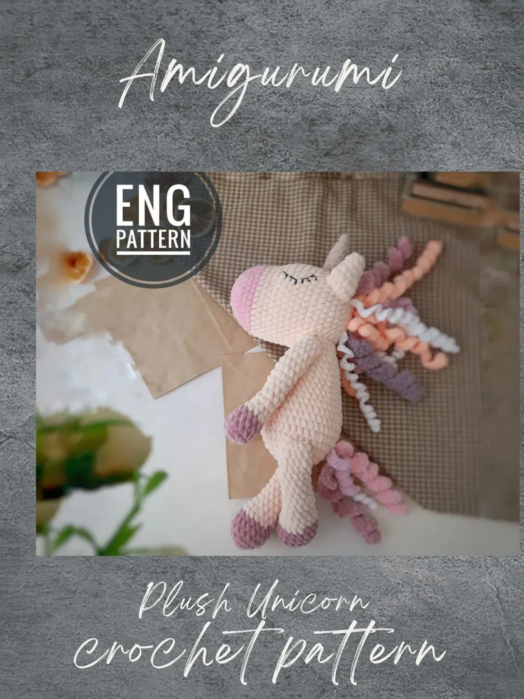 Plush Unicorn crochet pattern PDF. Amigurumi big stuffed rainbow unicorn doll pattern. Amigurumi Unicorn pattern