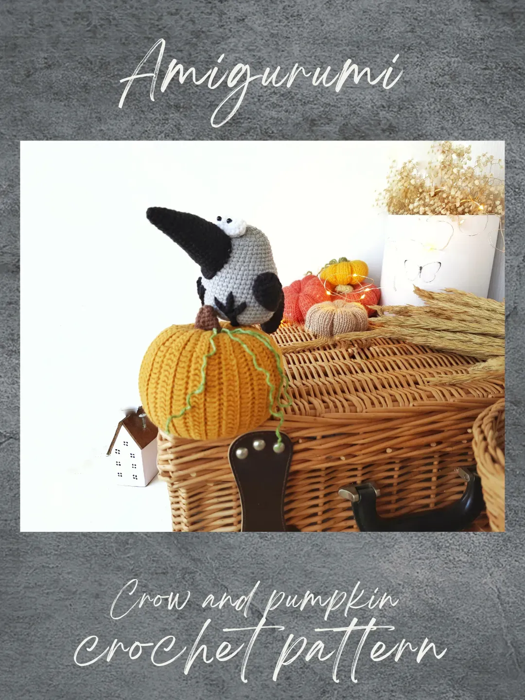 Raven Crochet Pattern. Pumpkin crochet pattern.Amigurumi raven. Amigurumi crown. Amigurumi bird. Bird crochet pattern