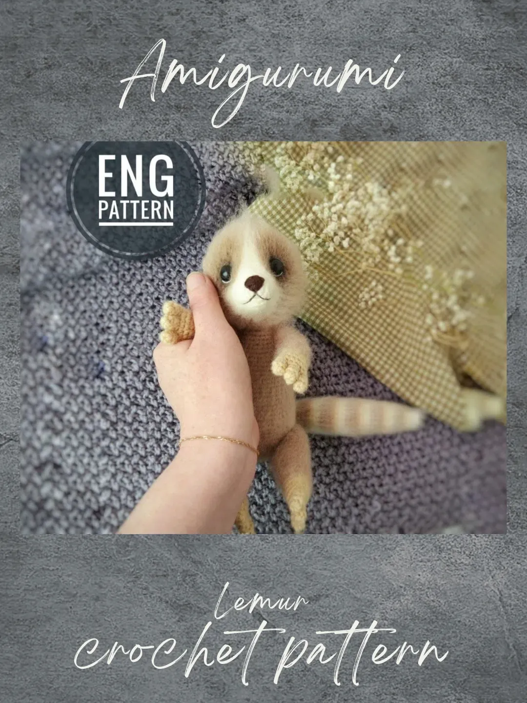 Lemur Crochet pattern. Amigurumi pattern. Amigurumi lemur. Crochet wild animal toy. Easy crochet pattern cute sloth