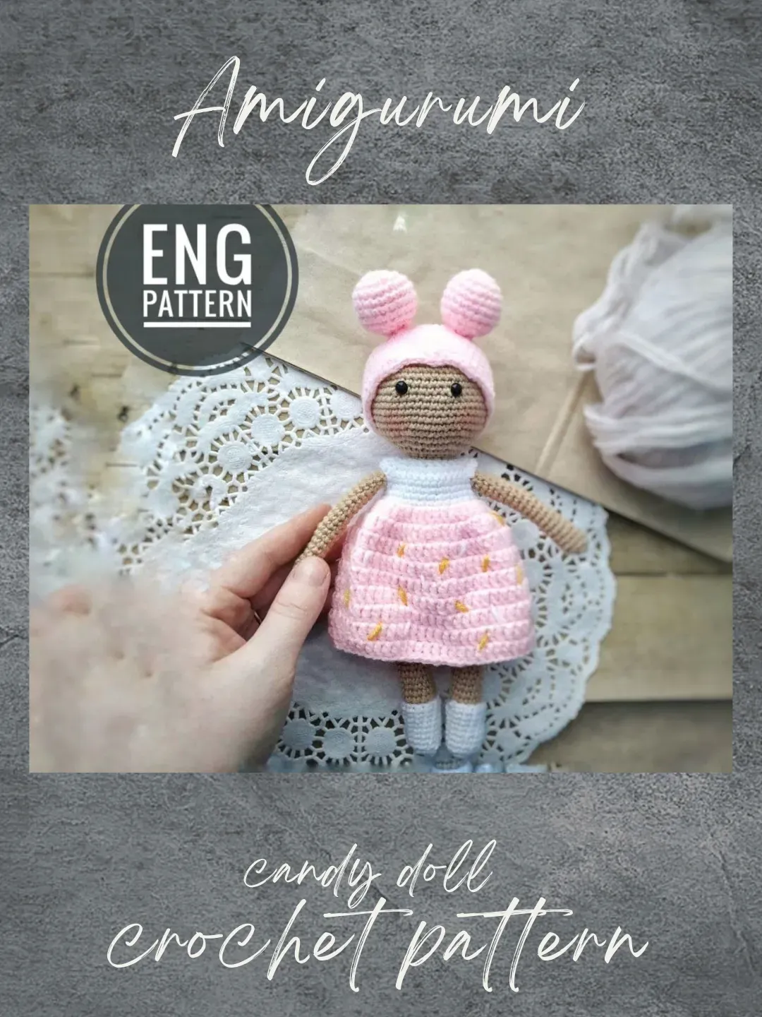 Candy Doll crochet Pattern. Amigurumi doll in pink dress 8 inch. DIY sweet Doll PDF crochet pattern. Amigurumi pattern
