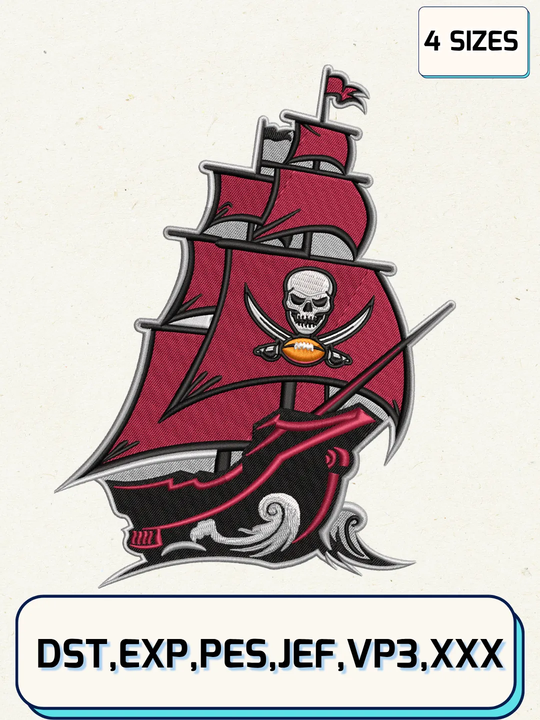 Tampa Bay Buccaneers Alternate Logo Embroidery Design Files,NFL Logo Embroidery Designs,Machine Embroidery Files,4 Sizes